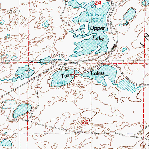 Topographic Map of Twin Lakes, NV