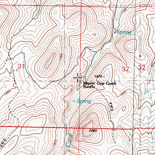 Topographic Map of Miners Cow Creek Ranch, NV