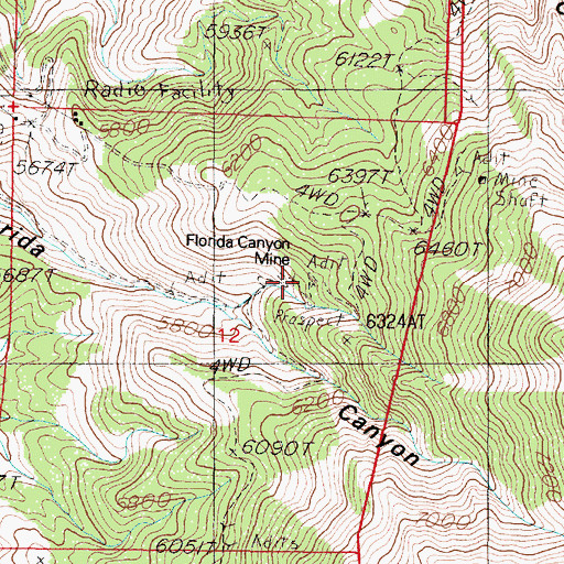 Topographic Map of Florida Canyon Mine, NV