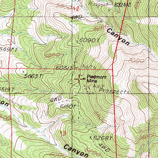 Topographic Map of Piedmont Mine, NV