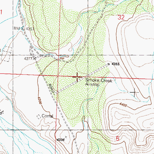 Topographic Map of Smoke Creek Airstrip (historical), NV