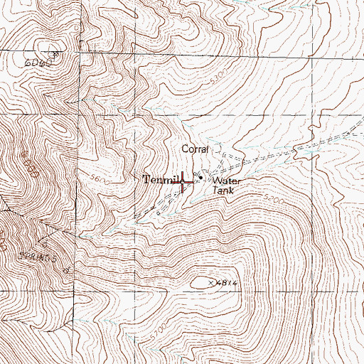 Topographic Map of Tenmile, NV