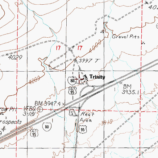 Topographic Map of Trinity, NV