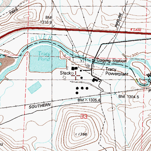 Topographic Map of Tracy Powerplant, NV
