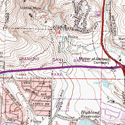 Topographic Map of Rancho San Rafael Park, NV