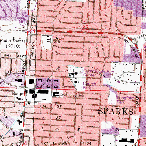 Topographic Map of Sparks Community Recreation Center, NV