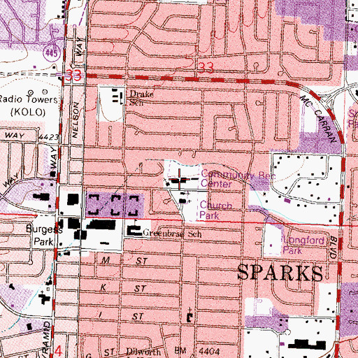 Topographic Map of Church Park, NV