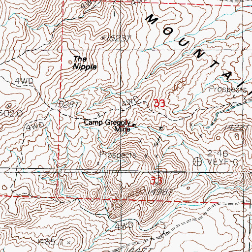 Topographic Map of Camp Gregory Mine, NV