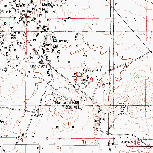Topographic Map of Crazy Hill, NV