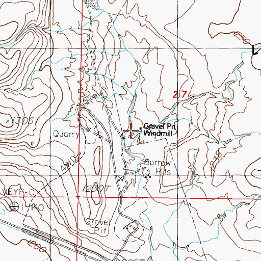 Topographic Map of Gravel Pit Windmill, NV