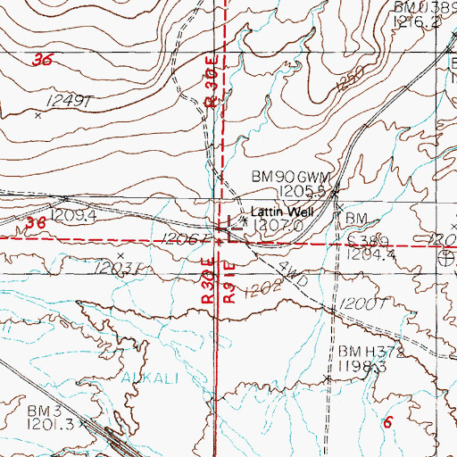 Topographic Map of Lattin Well, NV