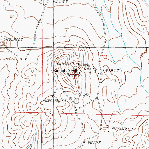 Topographic Map of Cinnebar Hill Mine, NV