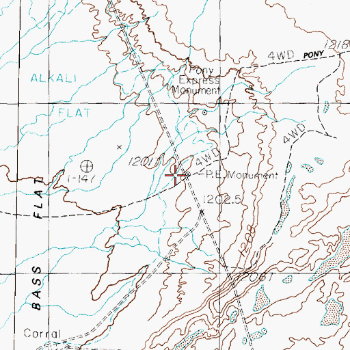 Topographic Map of Pony Express Monument, NV