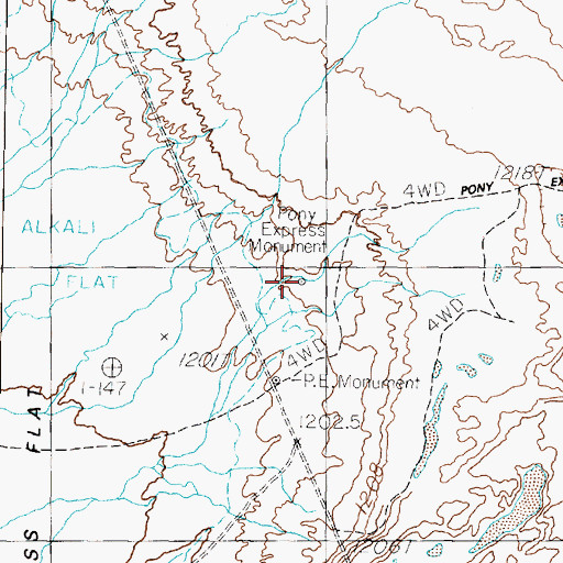 Topographic Map of Pony Express Monument, NV