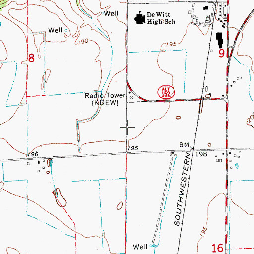 Topographic Map of KDEW-AM (De Witt), AR