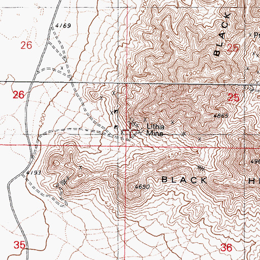 Topographic Map of Lithia Mine, NV