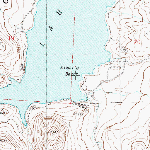 Topographic Map of Sixmile Beach, NV