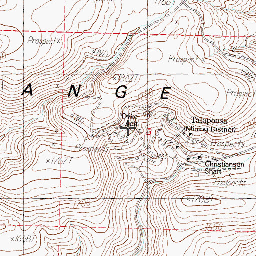Topographic Map of Dyke Adit, NV