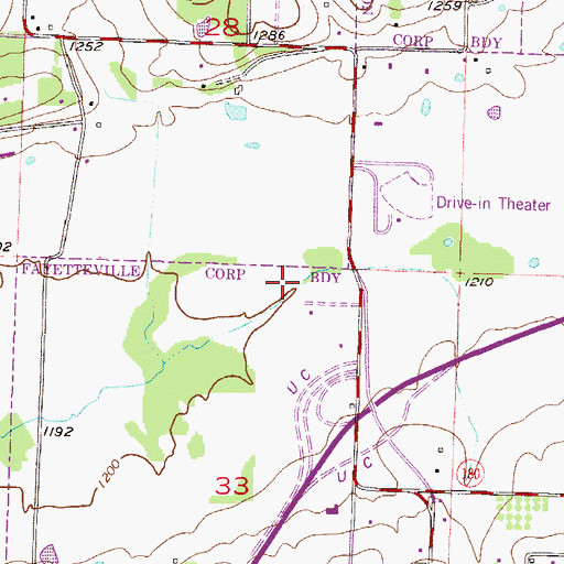 Topographic Map of KFAY-AM (Farmington), AR