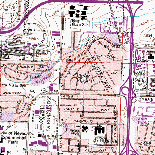 Topographic Map of Baker Park, NV