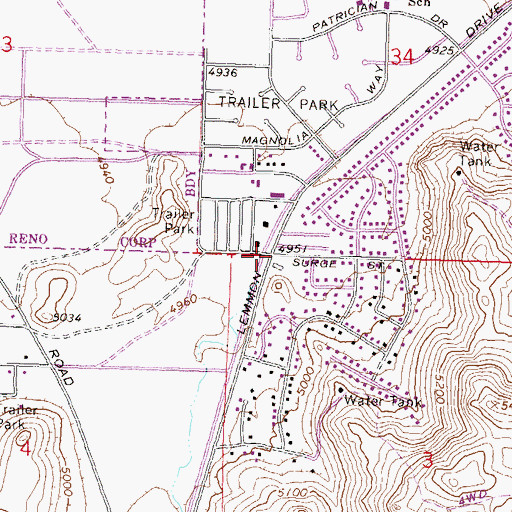 Topographic Map of Lemmon Valley, NV