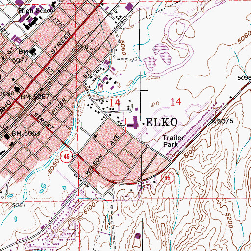 Topographic Map of Southside Elementary School, NV