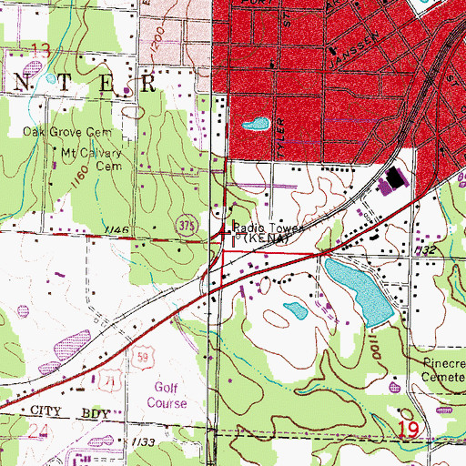 Topographic Map of KENA-AM (Mena), AR