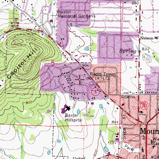 Topographic Map of KTLO-AM (Mountain Home), AR