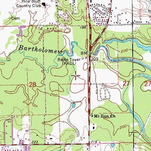 Topographic Map of KPBA-AM (Pine Bluff), AR