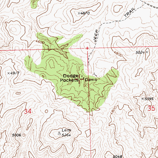 Topographic Map of Dodge Pockets Dams, NV