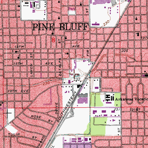 Topographic Map of KCAT-AM (Pine Bluff), AR