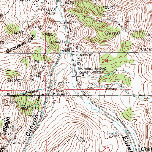 Topographic Map of Eureka County Hospital, NV
