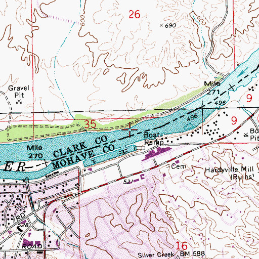 Topographic Map of Hardys Ferry (historical), NV