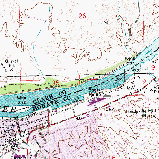 Topographic Map of Hardyville (historical), NV