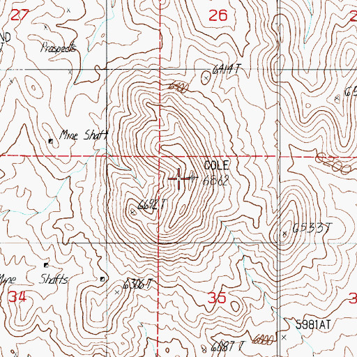 Topographic Map of Cole Mountain, NV
