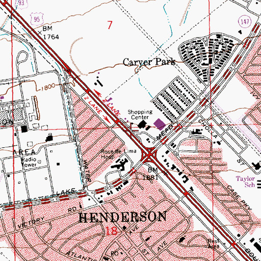Topographic Map of Boulder - Lake Mead Shopping Center, NV