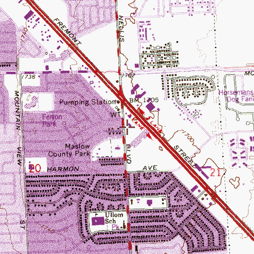 Topographic Map of Franklin Shopping Center, NV