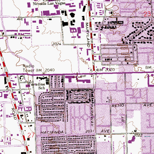 Topographic Map of University Plaza, NV