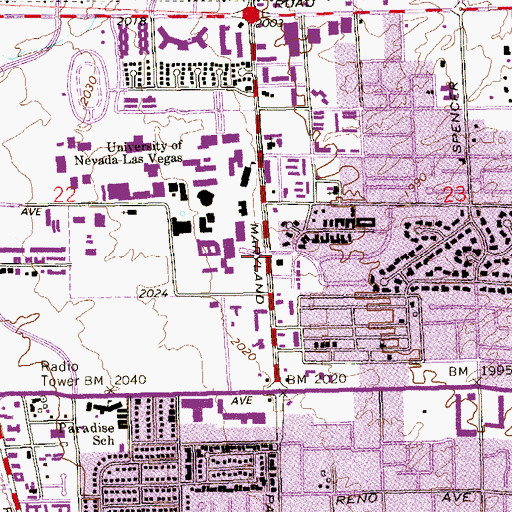 Topographic Map of University Gardens Shopping Center, NV