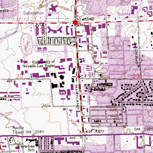 Topographic Map of Campus Village Shopping Center, NV