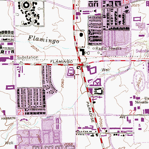 Topographic Map of Paradise Shopping Center, NV