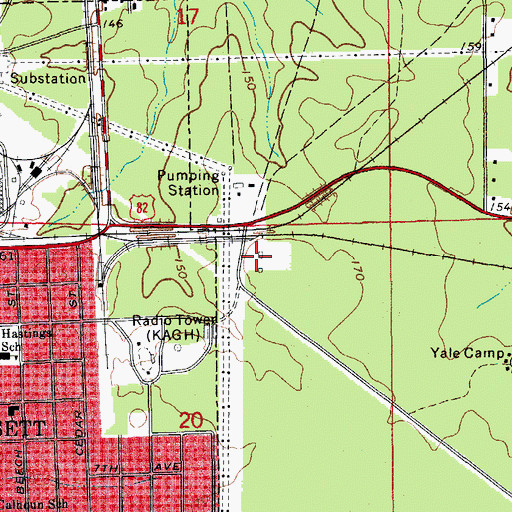 Topographic Map of KAGH-FM (Crossett), AR
