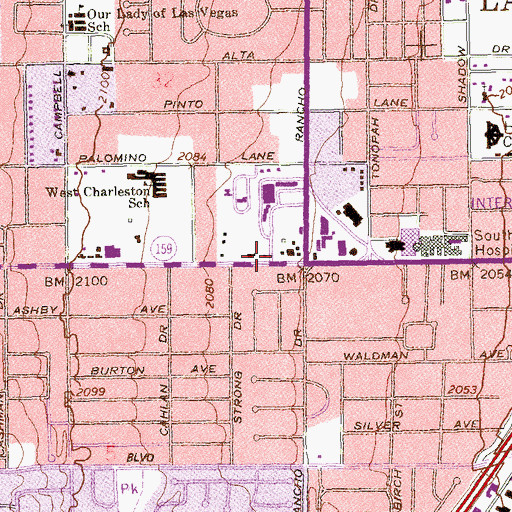 Topographic Map of Rancho Plaza, NV