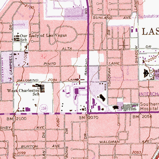 Topographic Map of Rancho Circle Shopping Center, NV