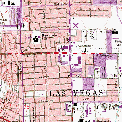 Topographic Map of Bonanza Square, NV