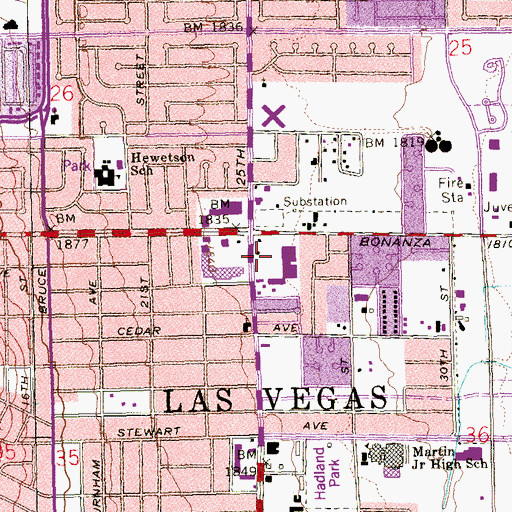 Topographic Map of Bonanza East Shopping Center, NV