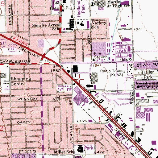 Topographic Map of Village Center, NV