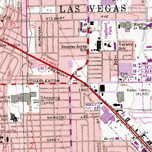 Topographic Map of Sunrise Shopping Center, NV