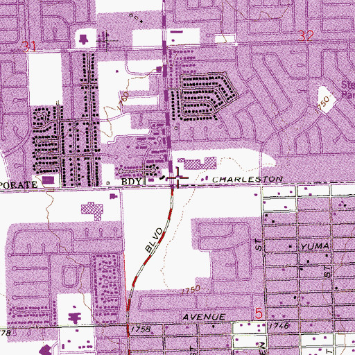 Topographic Map of Charleston Square, NV