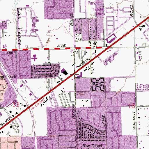 Topographic Map of Pecos Plaza, NV